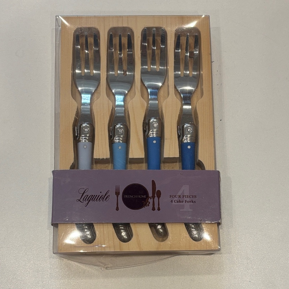 Laguiole Silver and Blue Cake Fork Set